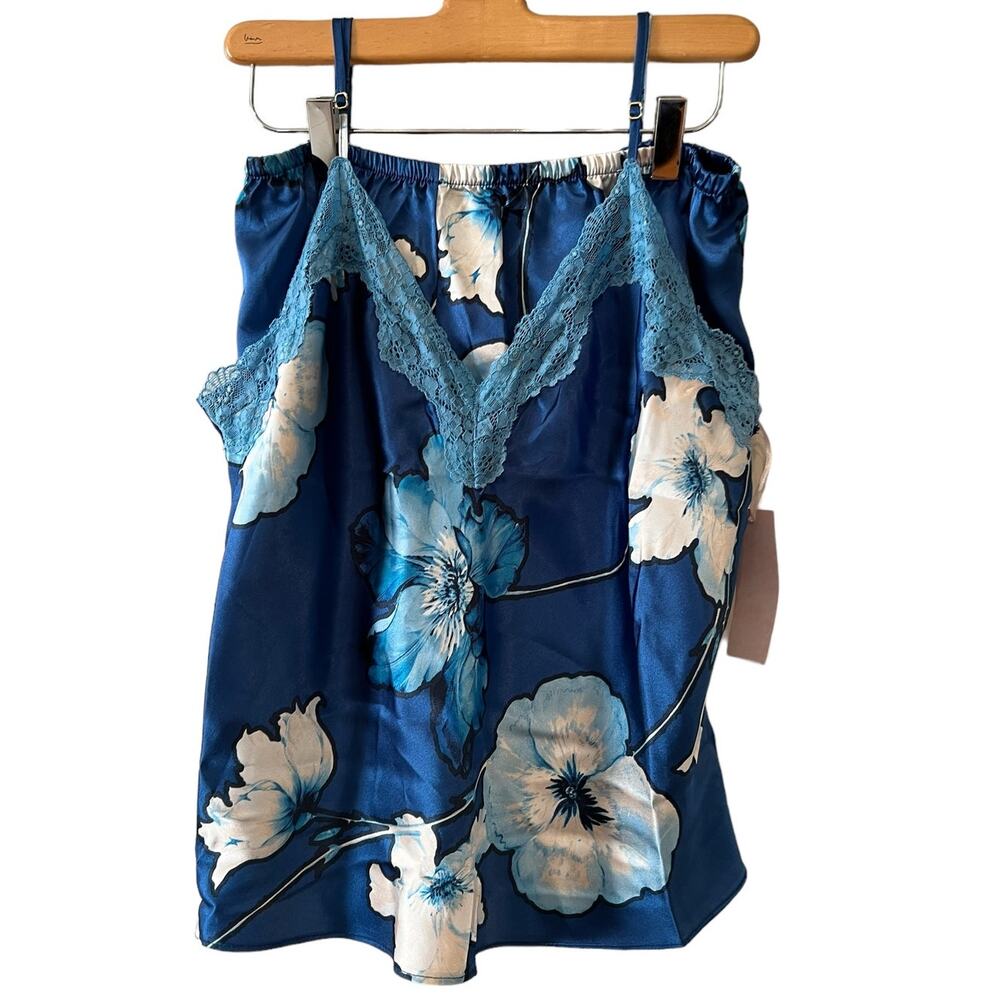 Linea Donatella Pajama Set Shorts Tank Blue Floral Print XL